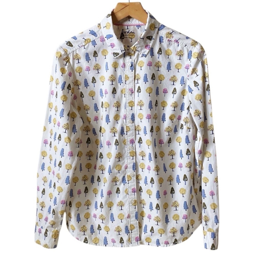 Boden Classic Shirt 100% cotton button down with tree print size US 6 UK 10